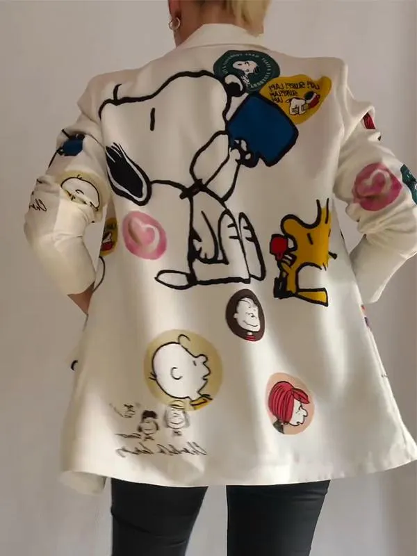 Women's Casual Lapel Cartoon Printed Suit Jacket
