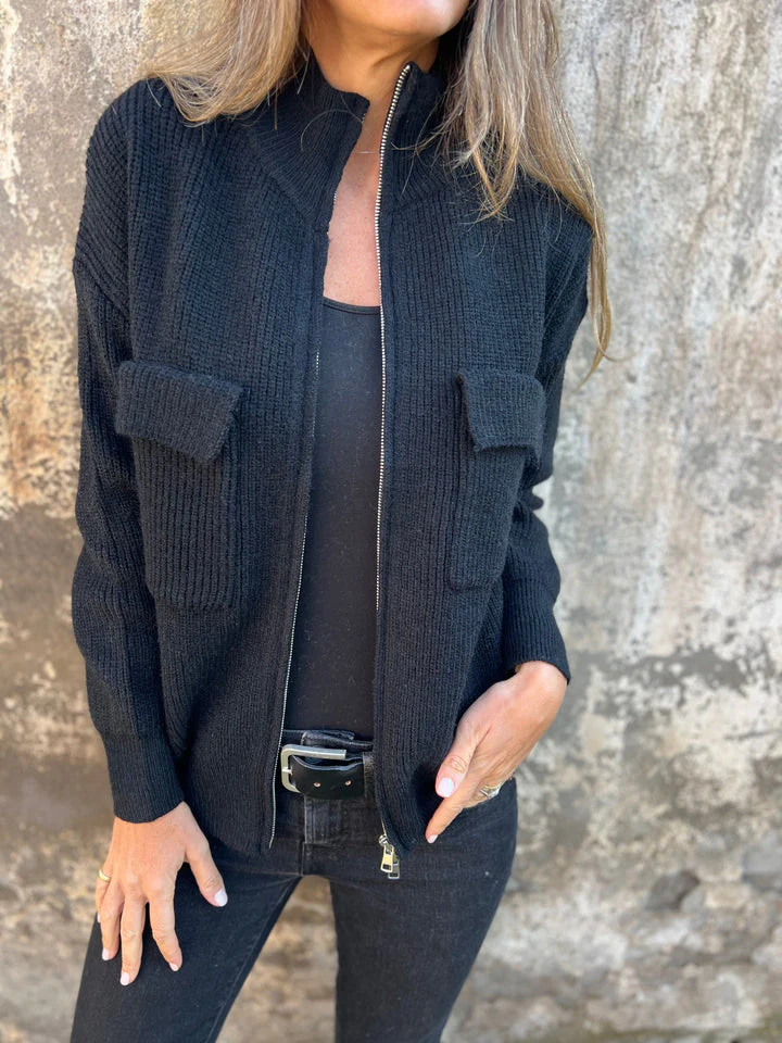 Women's Stand Collar Knitted Casual Tops Jacket